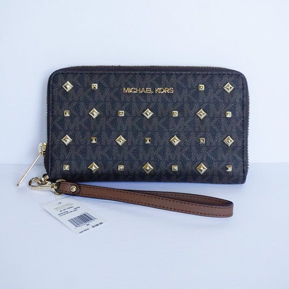 Michael Kors JST Phone Case Wristlet MK Brown Stud - Picture 1 of 10